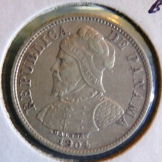 1904 Panama Cinco Centesimos De Balboa 90 Silver
