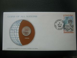 Comoros 1975 50 Francs Coin & Stamp Cover Coins Of All Nations Franklin