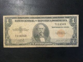 1947 Dominican Republic Paper Money - One Peso Oro Banknote
