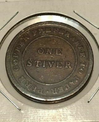 1838 British Guyana One Stiver Colonial Copper West Indies Trade Coin,  Scarce