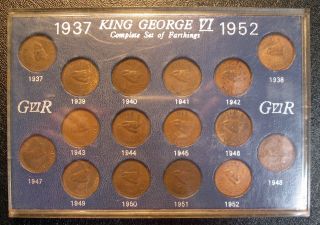 1937 To 1952 Great Britain Complete Set Of King George Vi Farthings Coins.