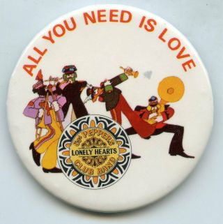 Beatles All You Need Is Love 1968 Pinback Button Pin Vintage Sgt Pepper - Bk948