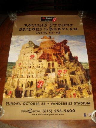Rolling Stones " Bridges To Babylon " Nashville,  Tn Vanderbilt 1997 Concert Poster