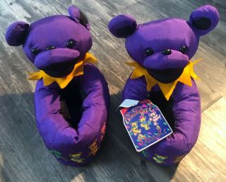 Vintage 1995 Grateful Dead Dancing Bears Plush Slippers Size Large Nwt Purple