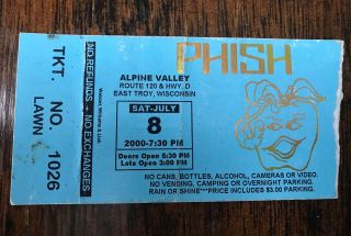 Phish Ticket Stub Alpine Valley East Troy Wi Poster 8/7/00 Print 2000 Magnet