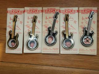 The Beatles Set Of 5 Vintage Invicta Plastics Guitar Brooch Pin Badges Good Cont