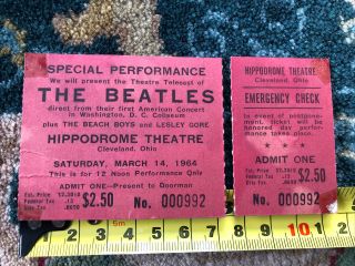 The Beatles 1964,  Ticket Stub,  First American Concert,  March 14 Theatre Telecast