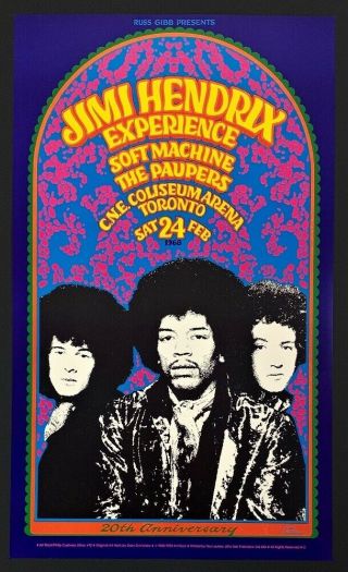 Jimi Hendrix Experience Poster Soft Machine Toronto 20th Anniversary Grimshaw