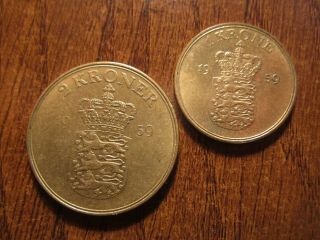 Key Date 1959 Denmark 2 Kroner,  1 Krone