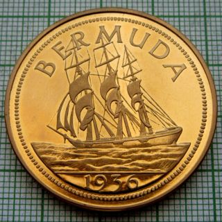 Bermuda Edward Viii 1936 Crown Size Fantasy Coin Sailing Ship,  Gold Alloy Plated
