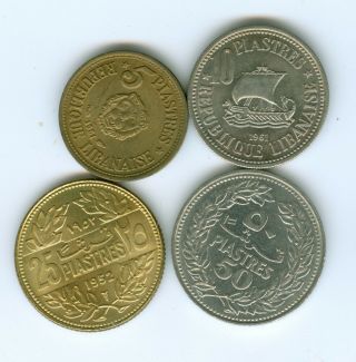 Lebanon - - 1961 5 P. ,  1961 10 P,  1952 25 P And 1969 50 Piastres - - Uncirculated