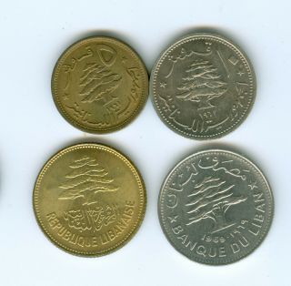 LEBANON - - 1961 5 P. ,  1961 10 P,  1952 25 P AND 1969 50 PIASTRES - - UNCIRCULATED 2