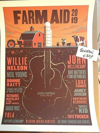 Farm Aid 2019 Alpine Valley Wi Orig Screen Print Poster Neil Young Willie Nelson