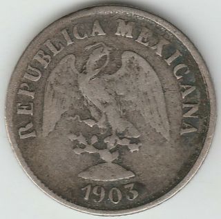 1903 Zs Z Mexico 10 Centavos Zacatecas Silver Low Mintage Grade