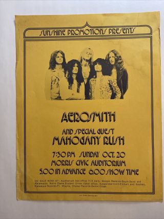 Aerosmith 1974 Poster Concert W/ Mahogany Rush Morris Aud South Bend In