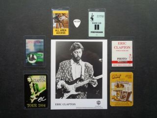 Eric Clapton,  B/w Promo Photo,  6 Backstage Passes,  Guitar Pick