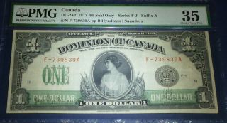 Princess Patricia,  $1 Dominion Of Canada 1917 Pmg 35 Seal Only,  Suffix A,  Dc - 23d