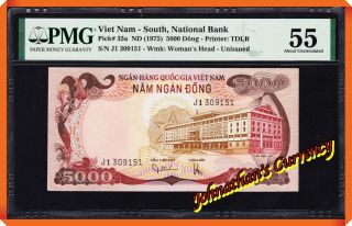Jc&c - Pick.  35a (1975) South Vietnam 5000 Dong National Bank - Au 55 By Pmg