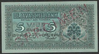 Netherlands Indies 5 Gulden 1942 Unc - Javasche Bank Specimen Indonesia P86 (4