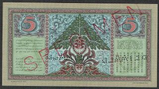 Netherlands Indies 5 Gulden 1942 UNC - Javasche Bank Specimen Indonesia P86 (4 2