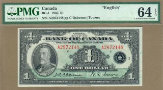 Canada: 1 Dollar Banknote,  (unc Pmg64),  P - 38,  Bc - 1,  1935,