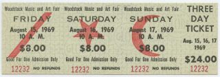 Woodstock 1969 $24 3 Day Full Ticket Pass 12232