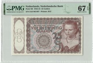 Netherlands 25 Gulden 1944 Princess Pick 60 Pmg Gem Uncirculated 67 Epq