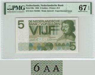 Netherlands 5 Gulden 1966 6aa Vondel Pick 90c Pmg Gem Uncirculated 67 Epq