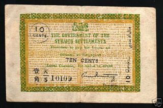 Straits Settlements 10 Cents P6 C 1920 Rare Malaysia Singapore Currency Banknote