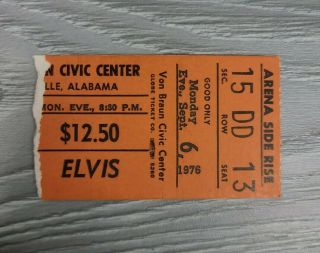 Elvis Presley Concert Ticket Stub Huntsville Al Sept 6 1976 Seat 13