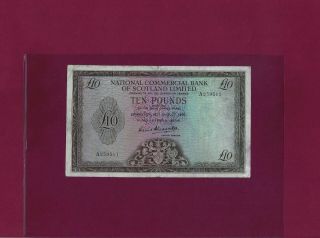 National Commercial Bank Of Scotland 10 Pounds 1966 P - 273 Vf Ultra Rare