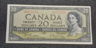 1954 Canada $20.  00 Bc - 41b Beattie Rasminsky Mismatched Serial Number Error
