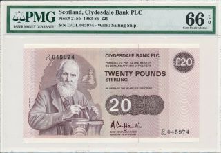 Clydesdale Bank Plc Scotland 20 Pounds 1985 Pmg 66epq