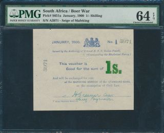 South Africa Boer War 1900 Mafeking Siege 1/ - Shilling,  Counterfoil Pmg 64 Epq