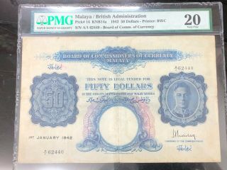 Malaya British Administration Pick 14/1942 /50 Dollars Number A1 - 62440 Pmg 20 /