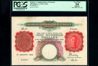 Malaya:p - 15,  100 Dollars 1942 King George Vi Pcgs Vf 35