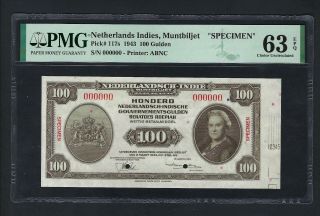 Netherlands Indies 100 Gulden 1943 P117s Specimen Uncirculated Grade 63