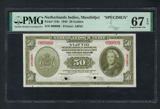 Netherlands Indies 50 Gulden 1943 P115s Specimen Uncirculated Grade 67