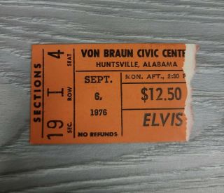 Elvis Presley Concert Ticket Stub Huntsville Al Sept 6 1976 Seat 4