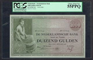 Netherlands 1000 Gulden 1938 Au/unc Grietje Seel Pcgs 55ppq P48 At101534