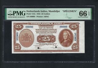 Netherlands Indies 25 Gulden 1943 P115s Specimen Uncirculated Grade 66