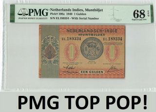 Netherlands Indies 1 Gulden 1940 Indonesia Pick 108a Pmg Gem Unc 68 Epq