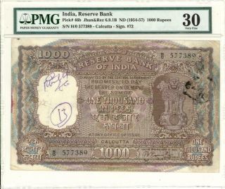 India 1000 Rupees Pick - 46b Banknote 1954 Pmg 30 Vf