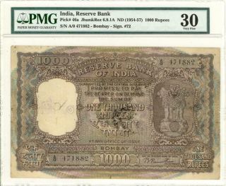 India 1000 Rupees Pick - 46a Banknote 1954 Pmg 30 Vf