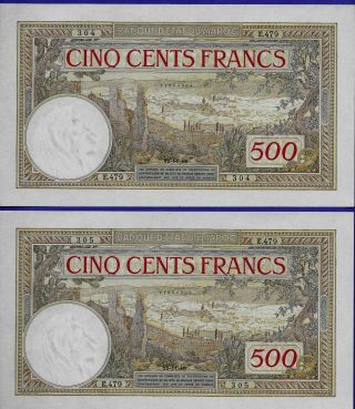 2 X 500 Francs 1948 Morocco - Unc Consecutive