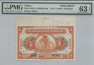 China 1919 International Bank Corporation Shanghai Pick S423s $1 Specimen Pmg 63