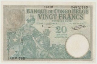 Belgian Congo P 10f Ceres 20 Francs 15.  9.  1937 Elephant Village And Canoe Xf