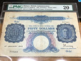 Malaya British Administration Pick 14 /1942 /50 Dollars Number A1 - 77463 Pmg 20 /