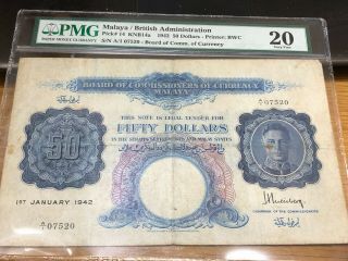 MALAYA BRITISH ADMINISTRATION PICK 14 /1942 /50 DOLLARS NUMBER A1 - 07520 PMG 20 / 6