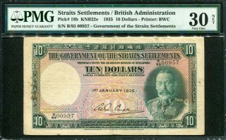Straits Settlements 1935,  10 Dollars,  P18b,  Pmg 30 Net Vf
